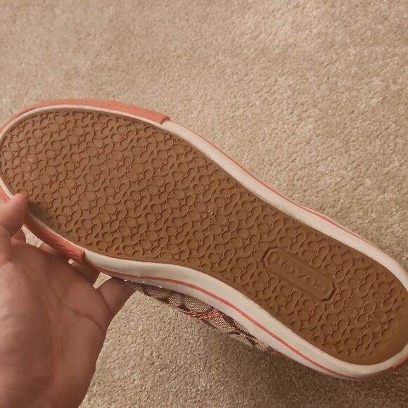 Coach "Franca" Brown Jacquard Signature w/ Pink Accents Hi Top Sneakers Size 9 - Picture 11 of 14